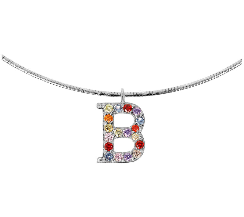 Diamonique Rainbow Initial Pendant w/ Omega Chin, Sterling — View 5