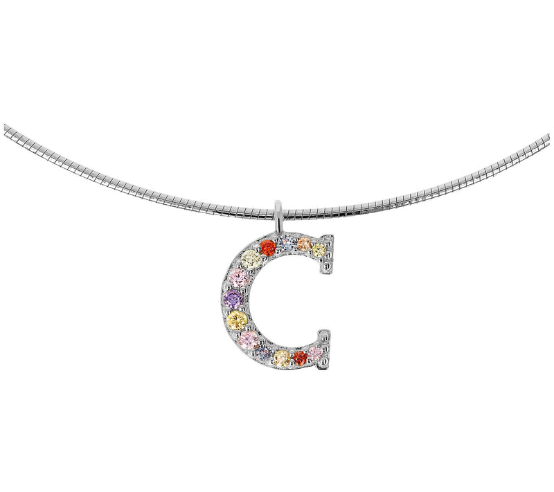 Diamonique Rainbow Initial Pendant w/ Omega Chin, Sterling — View 7
