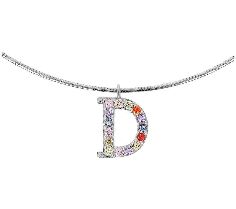 Diamonique Rainbow Initial Pendant w/ Omega Chin, Sterling — View 9