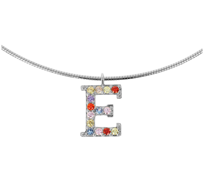 Diamonique Rainbow Initial Pendant w/ Omega Chin, Sterling — View 11