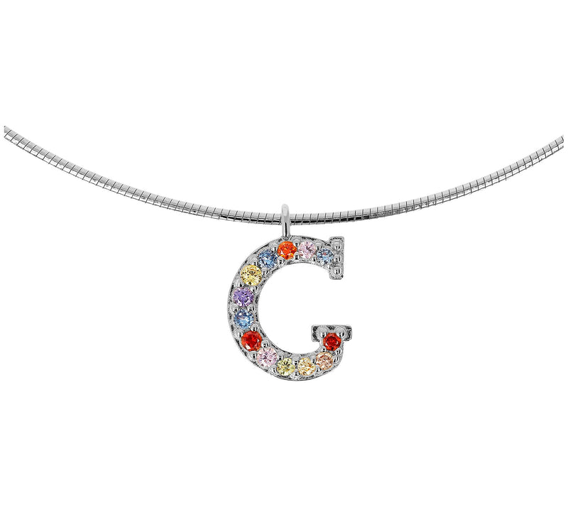 Diamonique Rainbow Initial Pendant w/ Omega Chin, Sterling — View 15