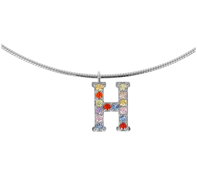 Diamonique Rainbow Initial Pendant w/ Omega Chin, Sterling — View 17