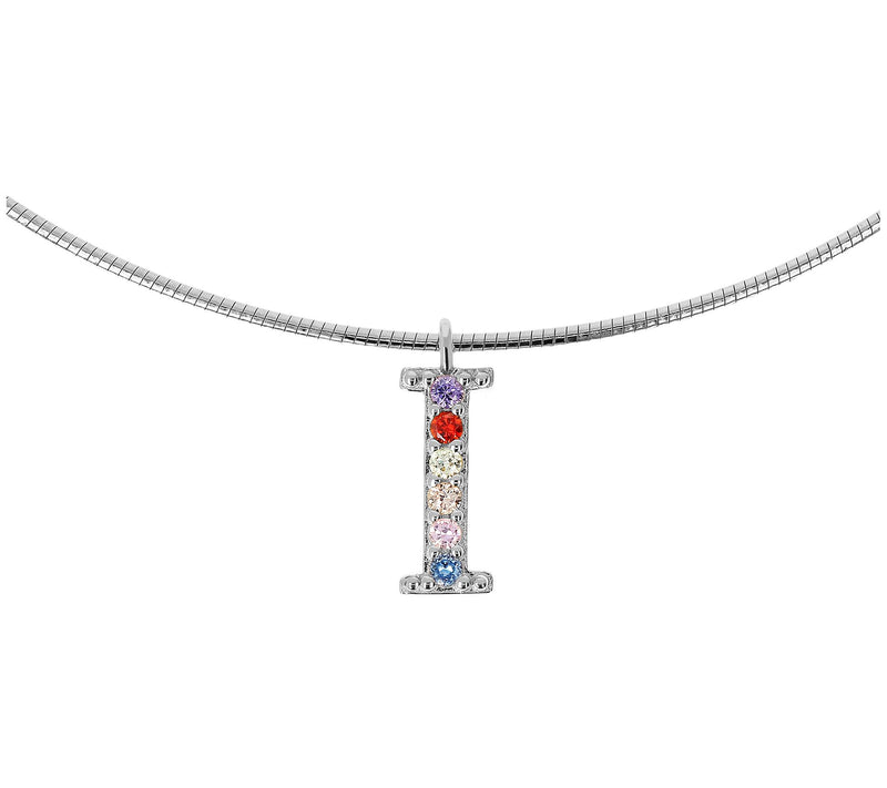 Diamonique Rainbow Initial Pendant w/ Omega Chin, Sterling — View 19