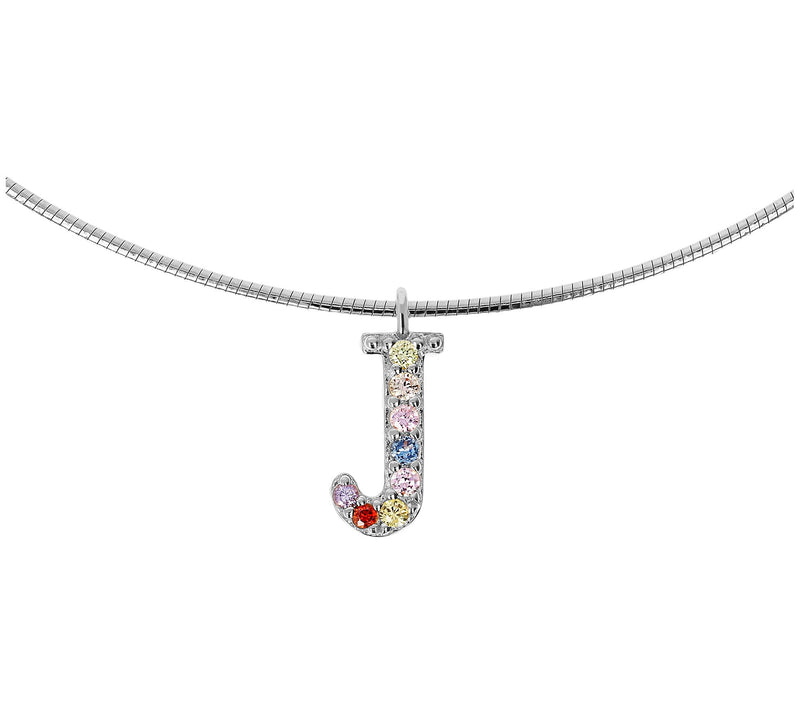 Diamonique Rainbow Initial Pendant w/ Omega Chin, Sterling — View 21