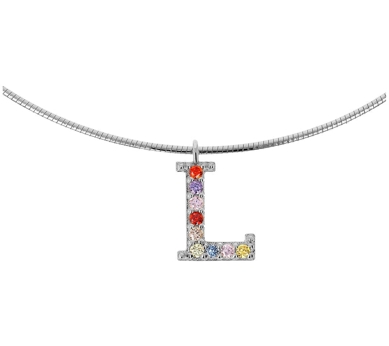 Diamonique Rainbow Initial Pendant w/ Omega Chin, Sterling — View 25