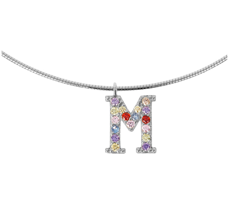 Diamonique Rainbow Initial Pendant w/ Omega Chin, Sterling — View 27