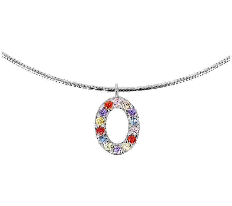 Diamonique Rainbow Initial Pendant w/ Omega Chin, Sterling — View 31