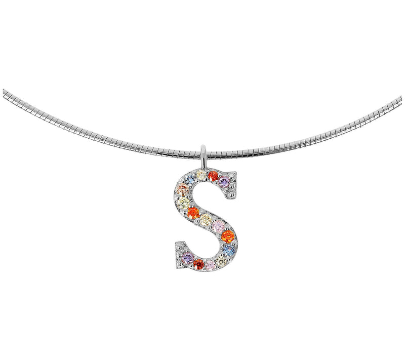 Diamonique Rainbow Initial Pendant w/ Omega Chin, Sterling — View 39