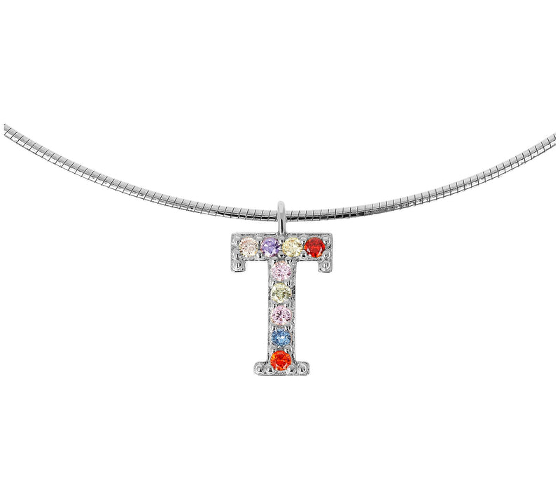 Diamonique Rainbow Initial Pendant w/ Omega Chin, Sterling — View 41