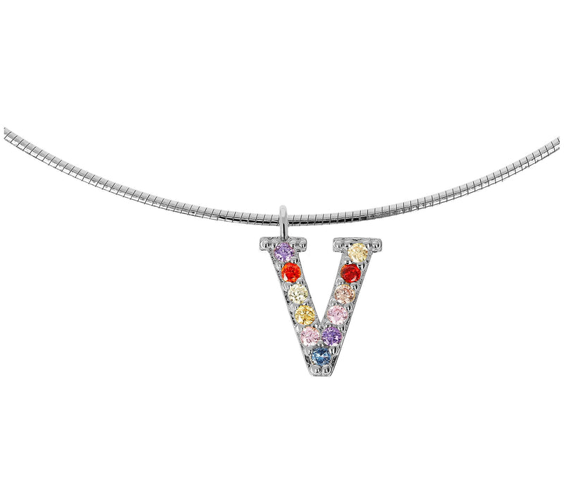 Diamonique Rainbow Initial Pendant w/ Omega Chin, Sterling — View 45