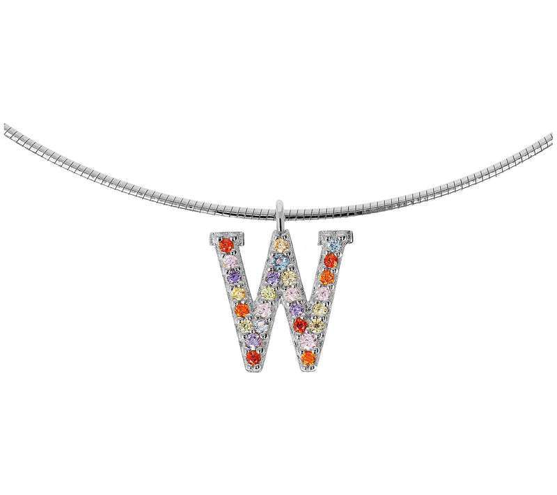 Diamonique Rainbow Initial Pendant w/ Omega Chin, Sterling — View 47