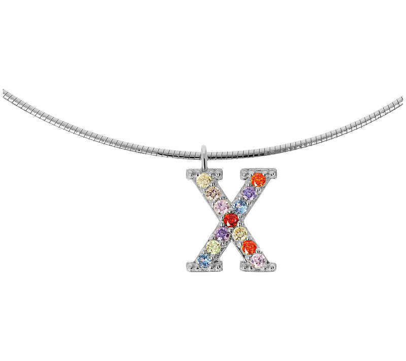 Diamonique Rainbow Initial Pendant w/ Omega Chin, Sterling — View 49