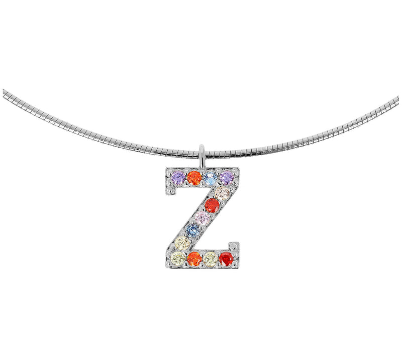 Diamonique Rainbow Initial Pendant w/ Omega Chin, Sterling — View 53