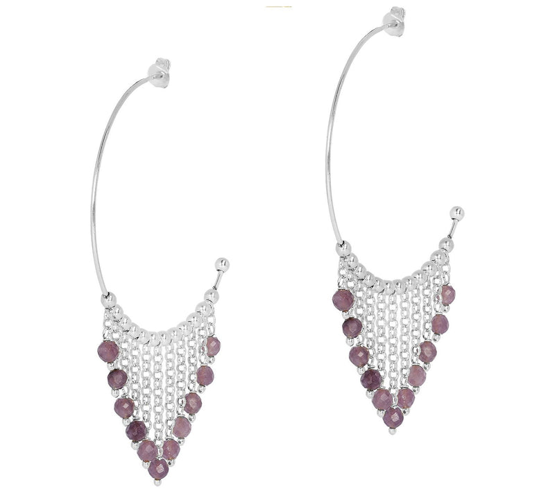 Italian Silver Gemstone Bead Dangle Hoop Earrins — View 7