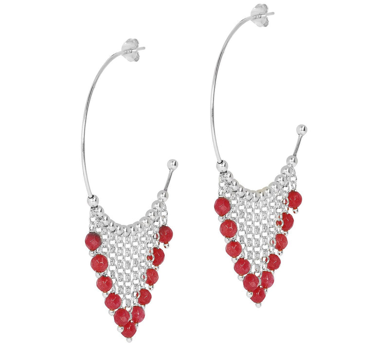 Italian Silver Gemstone Bead Dangle Hoop Earrins — View 11