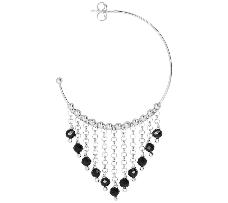 Italian Silver Gemstone Bead Dangle Hoop Earrins — View 12