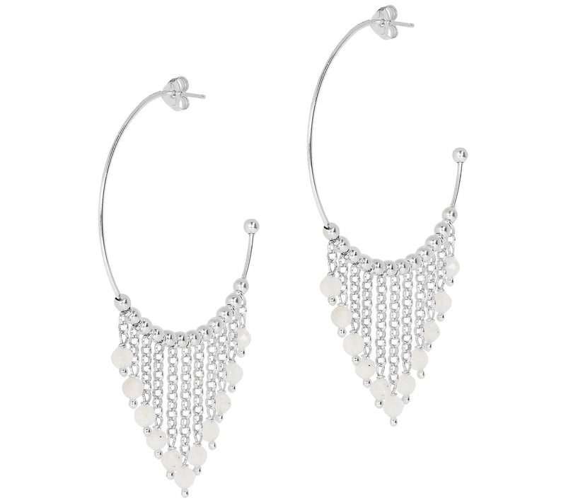 Italian Silver Gemstone Bead Dangle Hoop Earrins — View 9