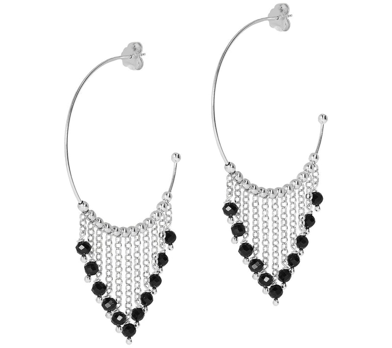 Italian Silver Gemstone Bead Dangle Hoop Earrins — View 5
