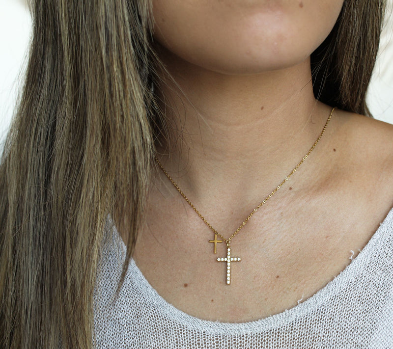 My Saint My Hero Walk by Faith Double Cross Necklace — View 8