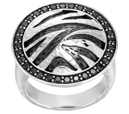JAI Sterling Si lver & Black Sp inel Tiger Stri pe Ring