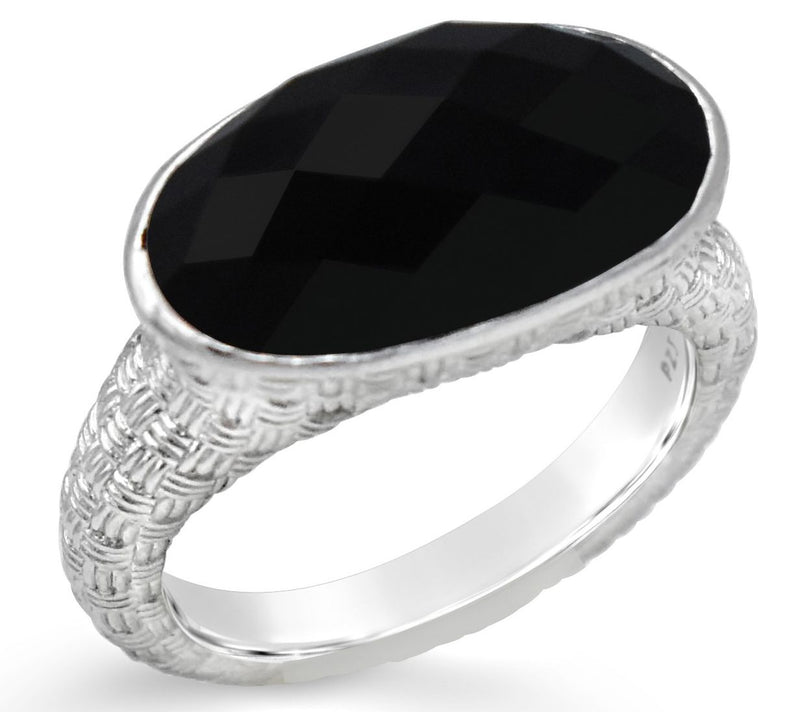 Ariva Sterling Silver Basketweave Black Onyx Ring — Main view