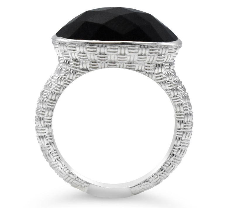 Ariva Sterling Silver Basketweave Black Onyx Ring — View 3