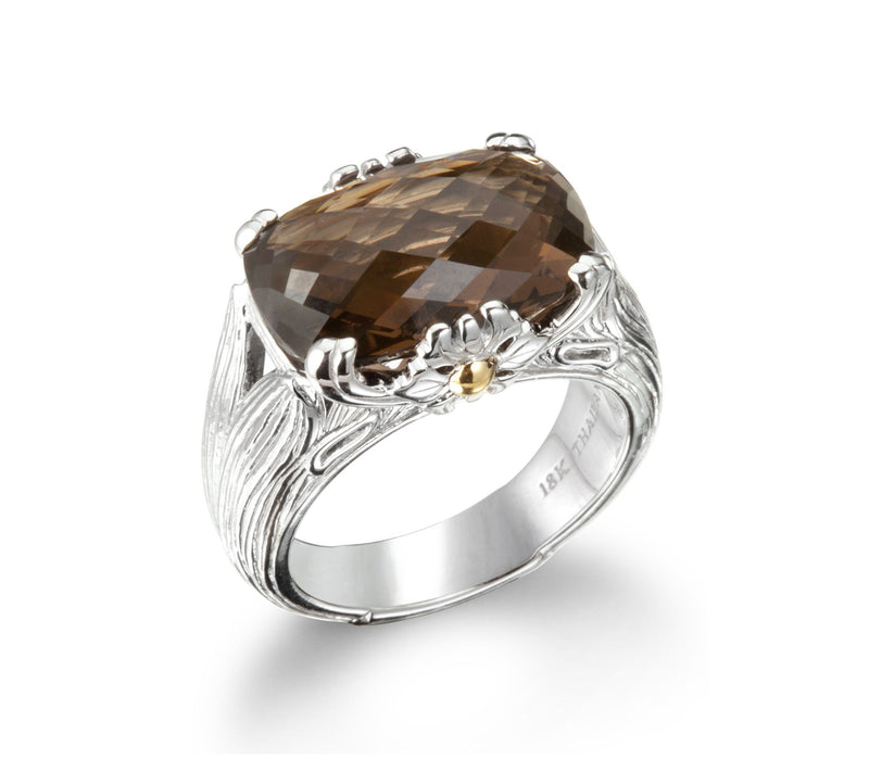 Ariva Sterling Silver & 18K Gold Smokey Qua rtzRing — Main view