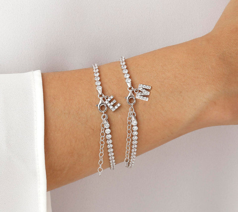 Diamonique Tennis Bracelet with Initial, Sterling Silver — View 55