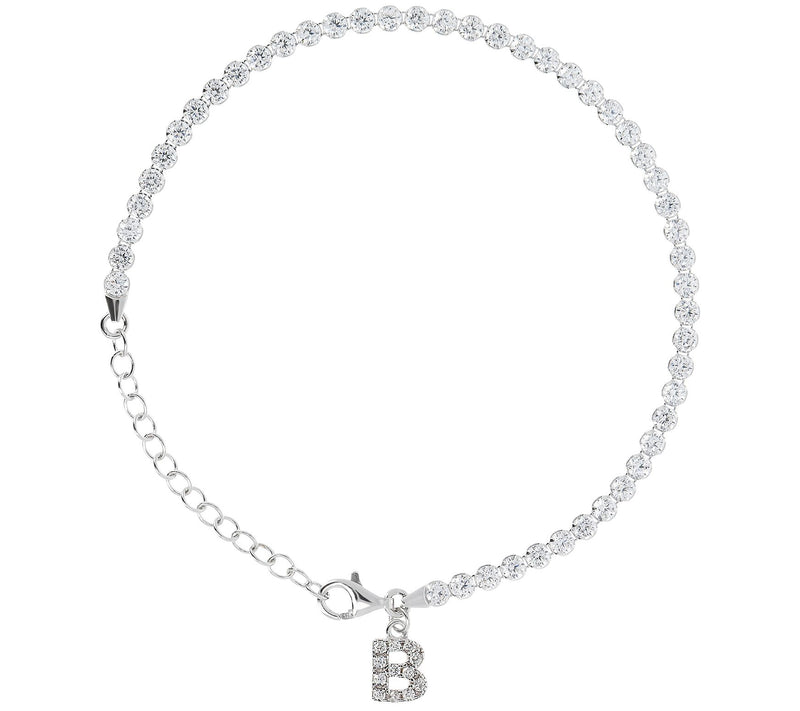 Diamonique Tennis Bracelet with Initial, Sterling Silver — View 8