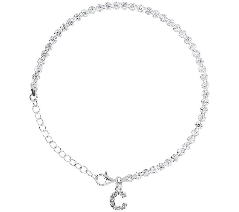 Diamonique Tennis Bracelet with Initial, Sterling Silver — View 12
