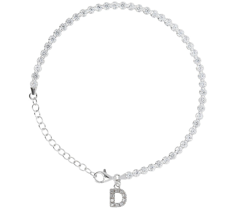 Diamonique Tennis Bracelet with Initial, Sterling Silver — View 16