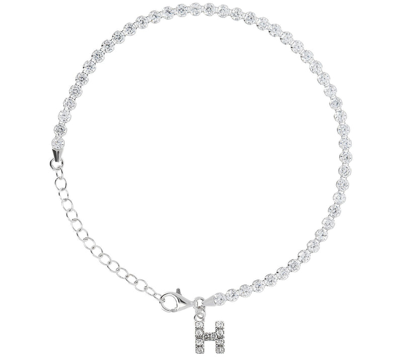 Diamonique Tennis Bracelet with Initial, Sterling Silver — View 25