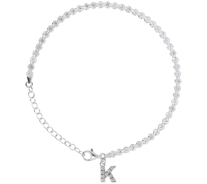 Diamonique Tennis Bracelet with Initial, Sterling Silver — View 31