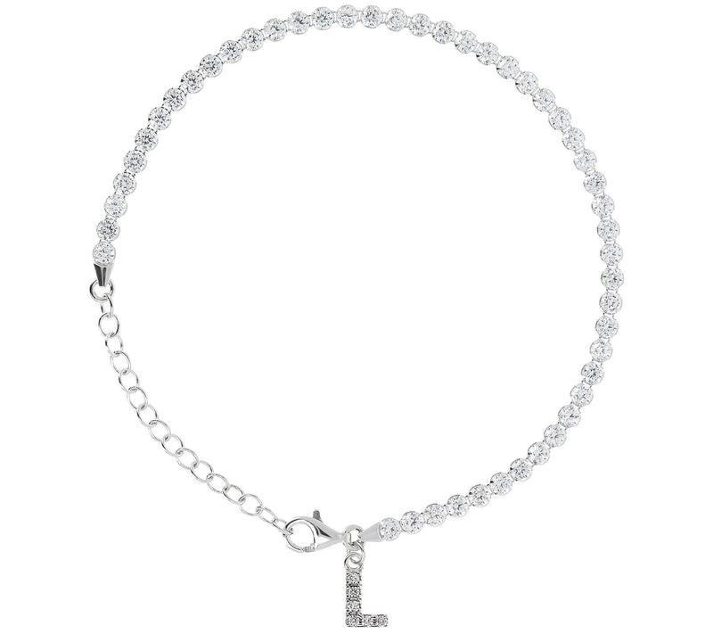 Diamonique Tennis Bracelet with Initial, Sterling Silver — View 33