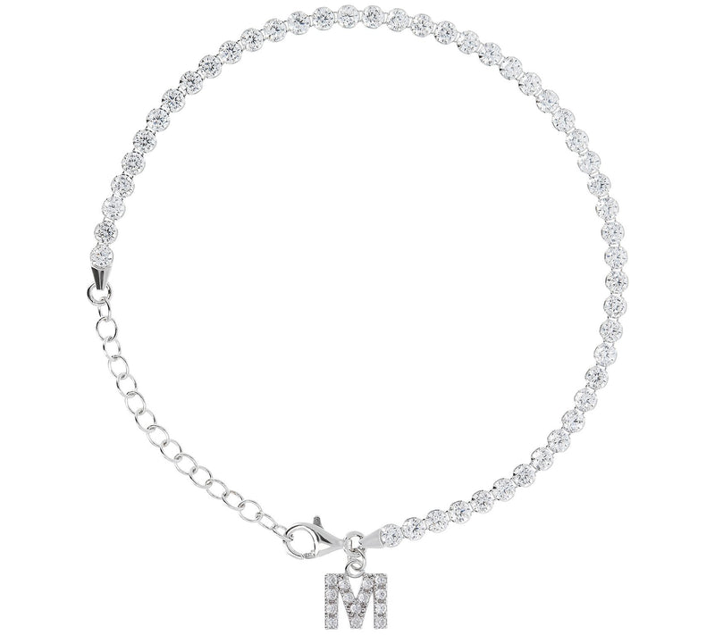 Diamonique Tennis Bracelet with Initial, Sterling Silver — View 35