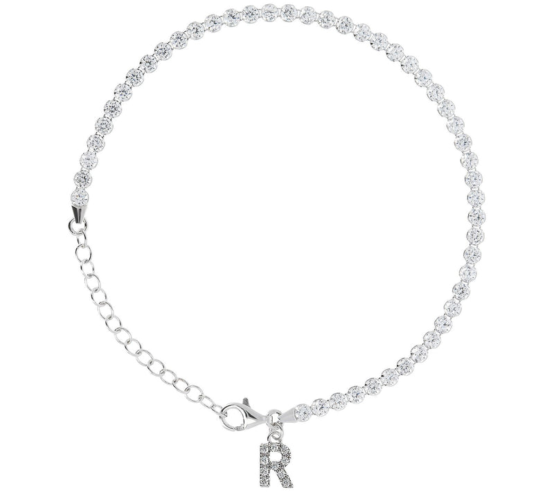 Diamonique Tennis Bracelet with Initial, Sterling Silver — View 9