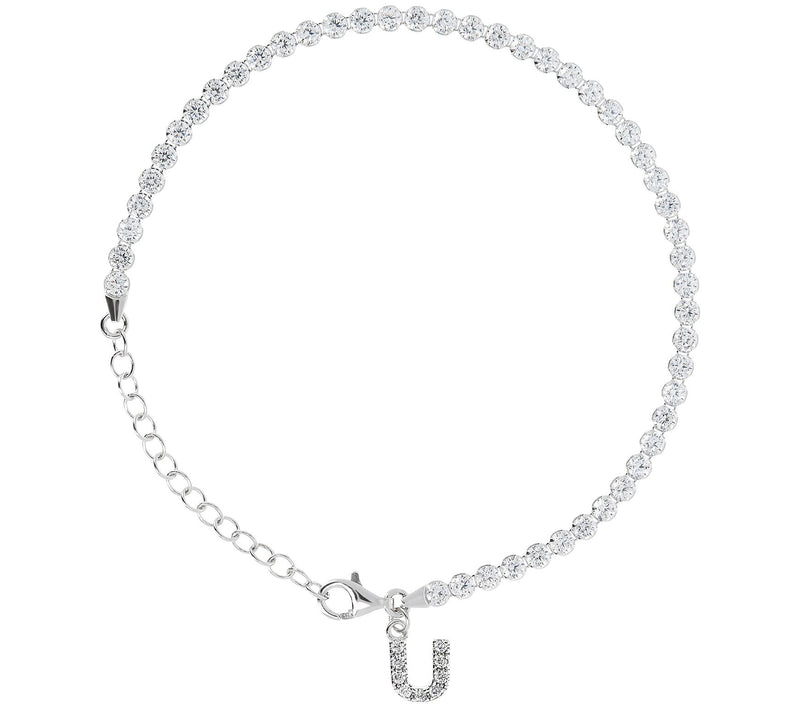Diamonique Tennis Bracelet with Initial, Sterling Silver — View 48