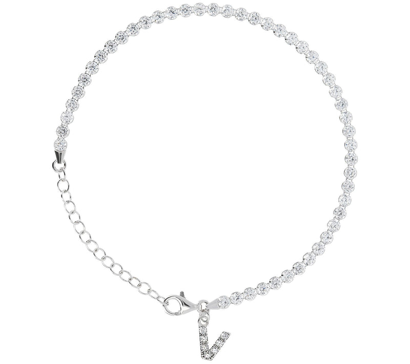 Diamonique Tennis Bracelet with Initial, Sterling Silver — View 44
