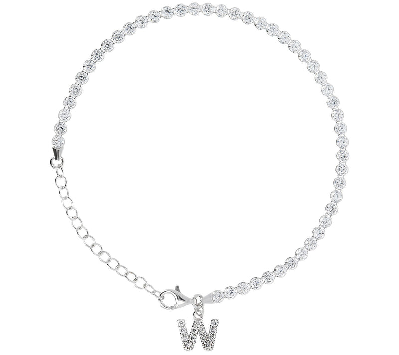 Diamonique Tennis Bracelet with Initial, Sterling Silver — View 50