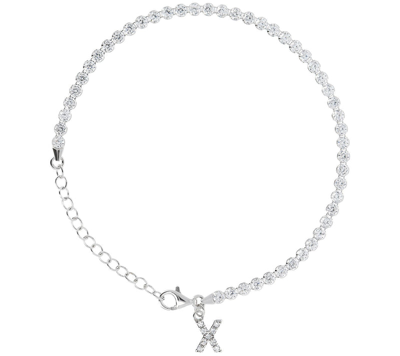 Diamonique Tennis Bracelet with Initial, Sterling Silver — View 51