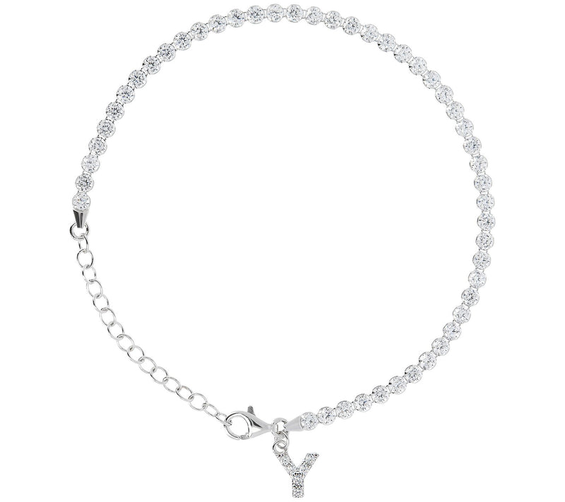 Diamonique Tennis Bracelet with Initial, Sterling Silver — View 52