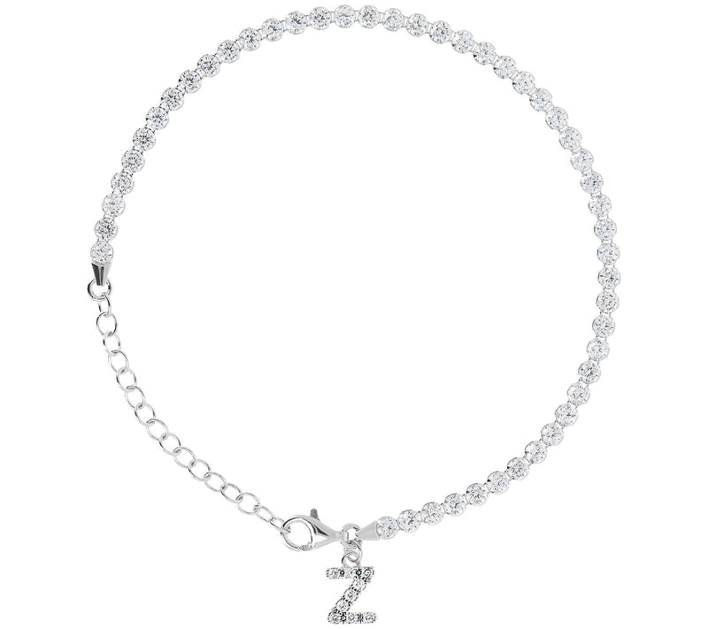 Diamonique Tennis Bracelet with Initial, Sterling Silver — View 53