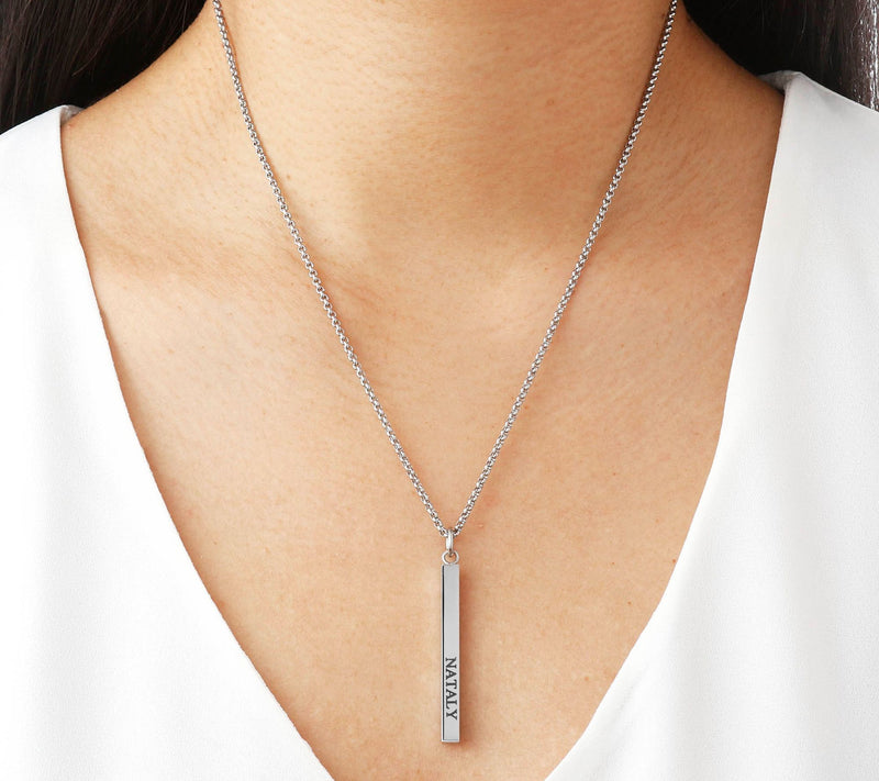 Steel by Design Personalized Polished Bar Pendant w/ Chain — View 3