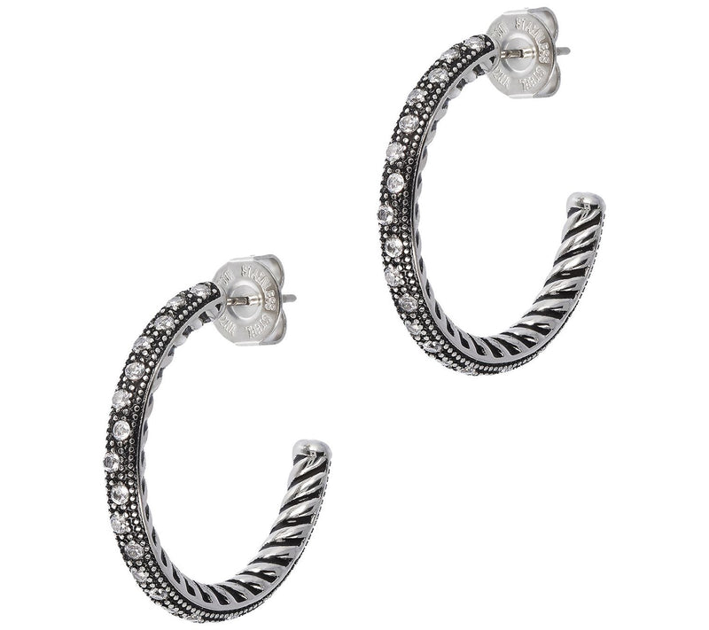 Steel by Design Set Polished Bead Stud & Hoop Earrings Set — View 2