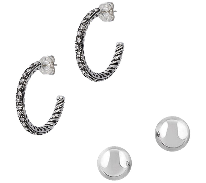 Steel by Design Set Polished Bead Stud & Hoop Earrings Set — Main view