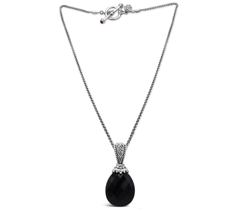 Elyse Ryan Sterling Silver Onyx Teardrop Pendant with Chain — View 2