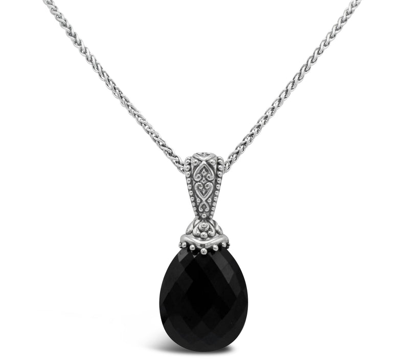 Elyse Ryan Sterling Silver Onyx Teardrop Pendant with Chain — Main view