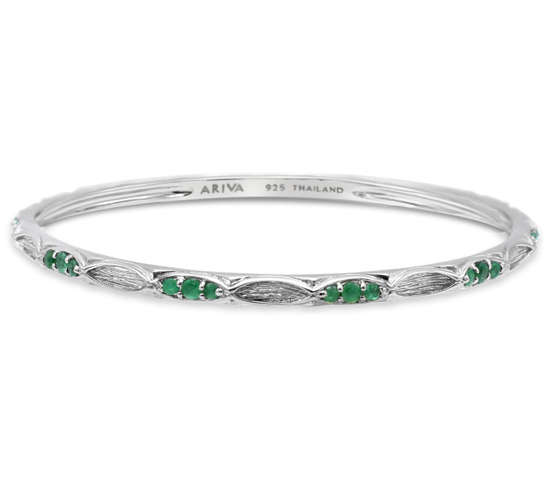 Ariva Sterling Silver Gemstone Textured Bangle — View 5