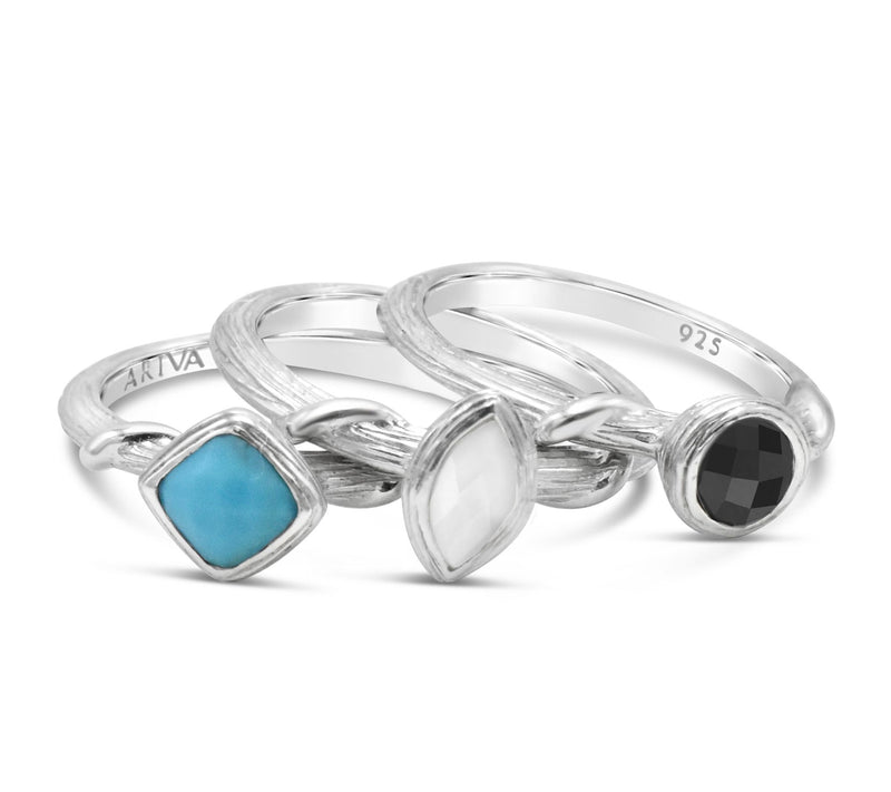 Ariva Sterling Silver Set of 3 Gemstone Rings — View 2