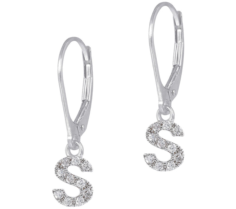 Diamonique Initial Dangle Lever Back Earrings, Sterling — View 39